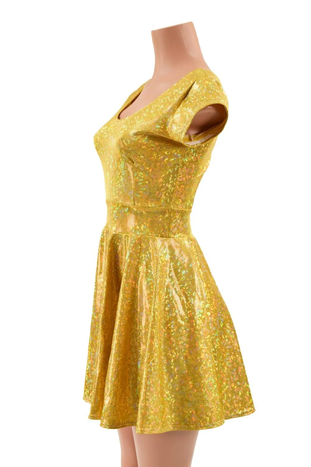 Gold Kaleidoscope Cap Sleeve Skater Dress