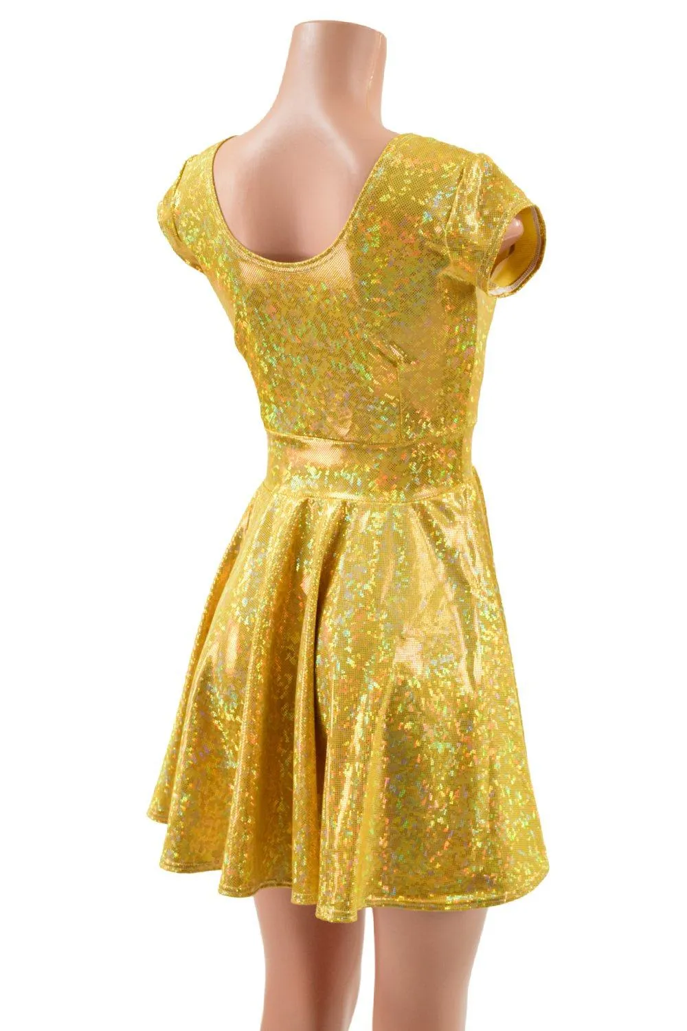 Gold Kaleidoscope Cap Sleeve Skater Dress