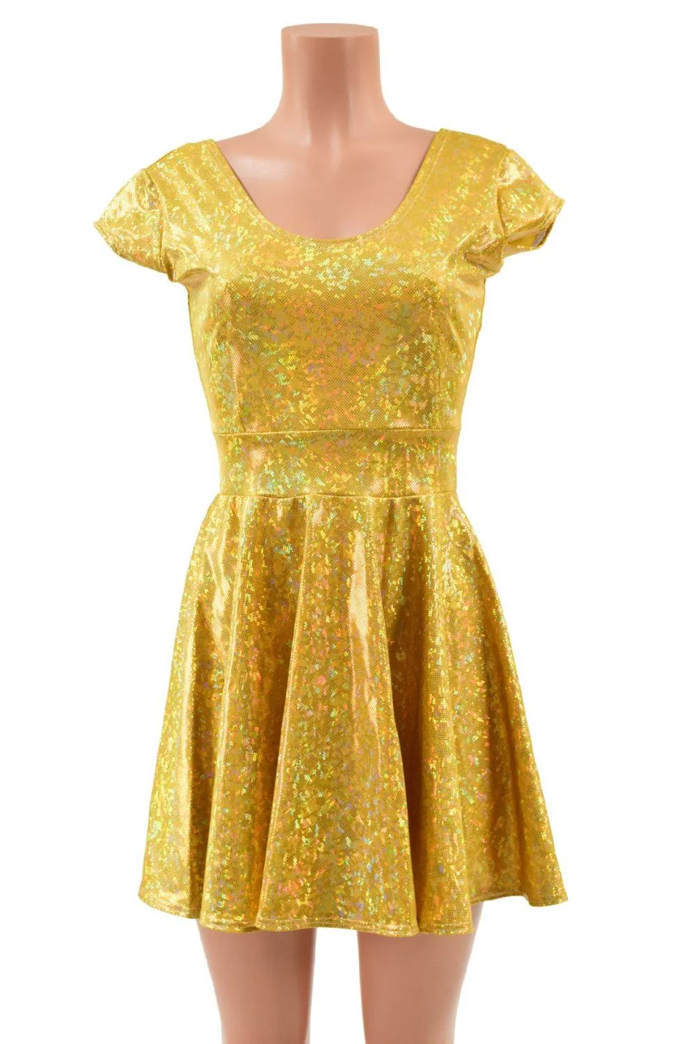 Gold Kaleidoscope Cap Sleeve Skater Dress