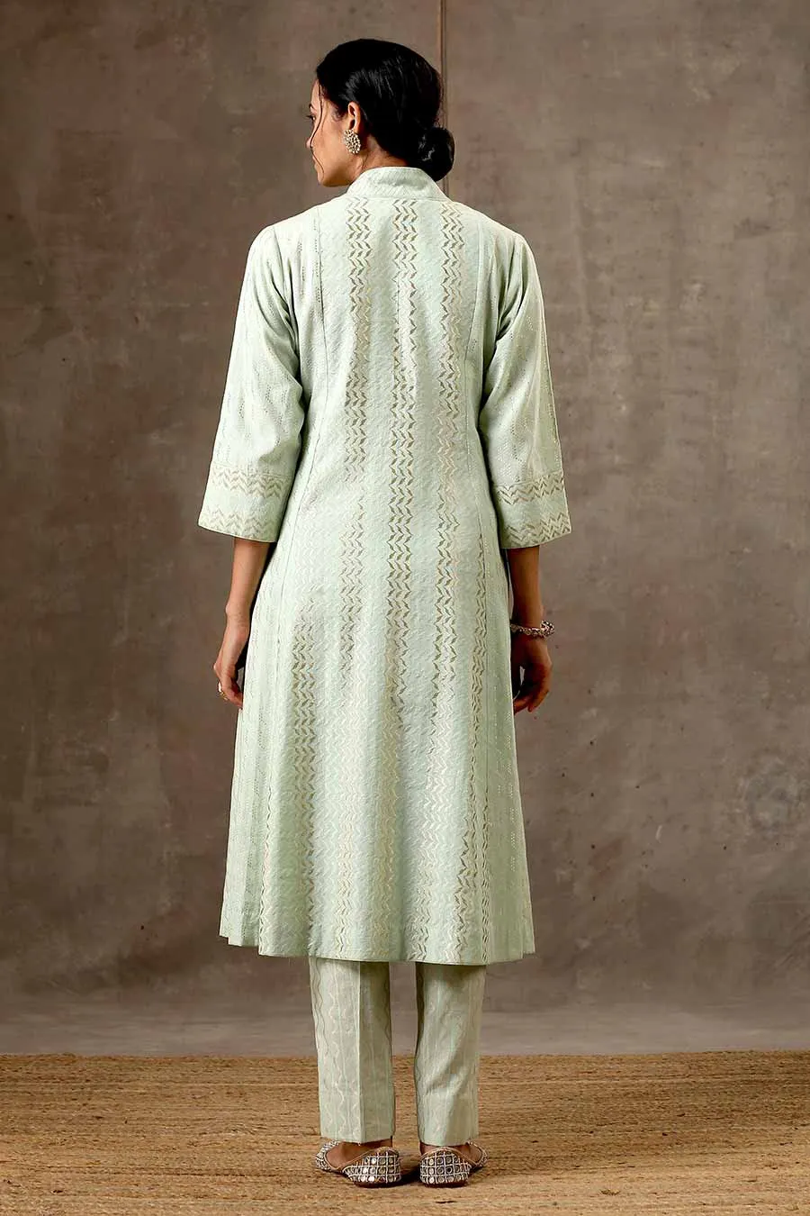 Green Woven Cotton Kurta Set With Dupatta