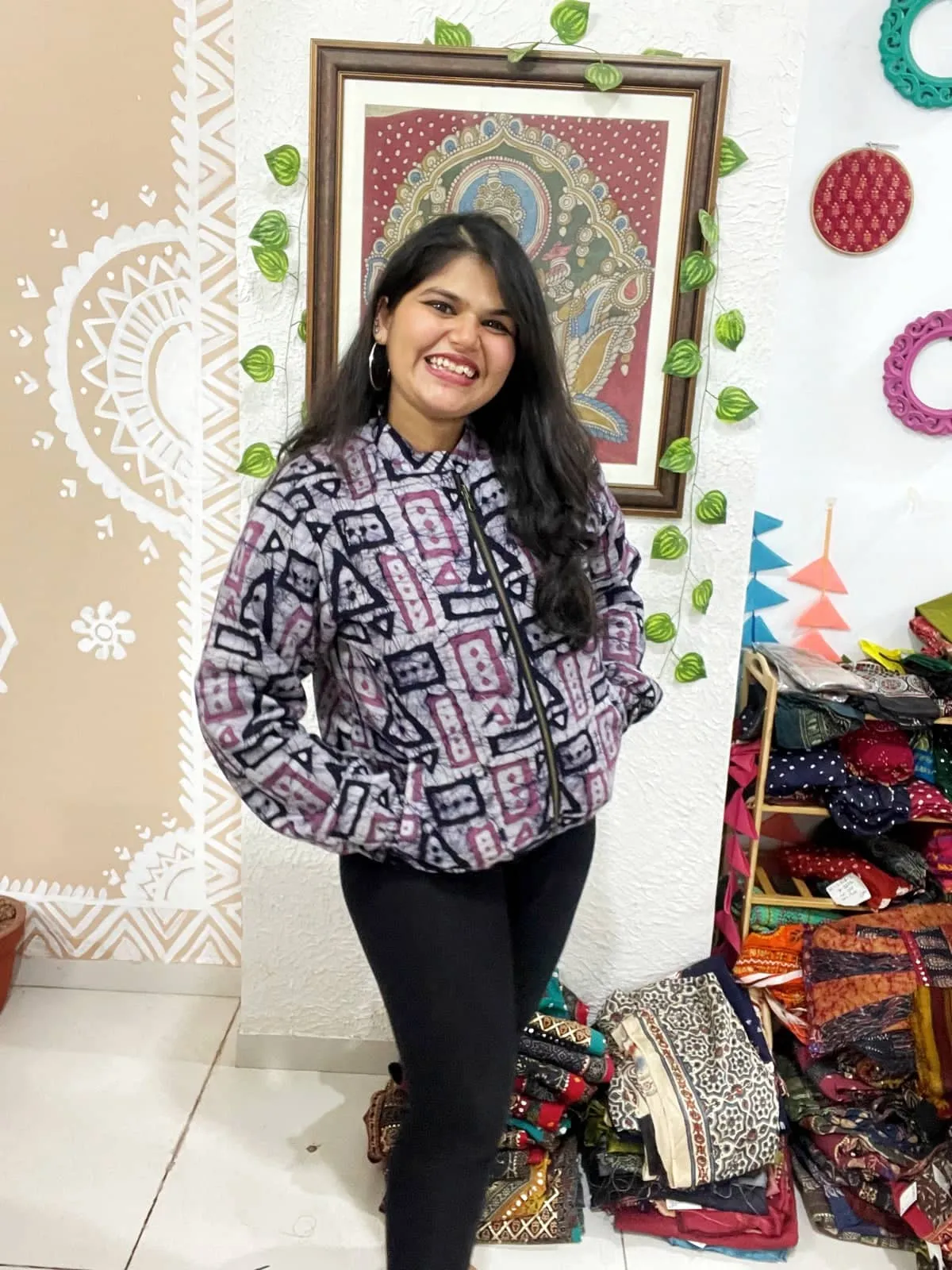 Grey Batik Unisex Bomber Jacket