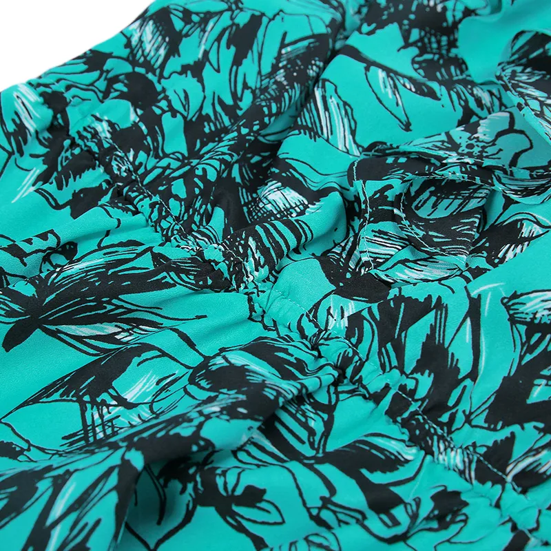 I163 Women floral print ruffle collar sleeveless A-line dress