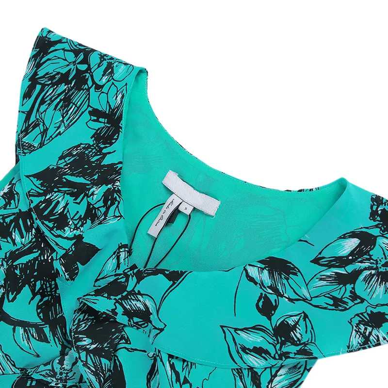 I163 Women floral print ruffle collar sleeveless A-line dress