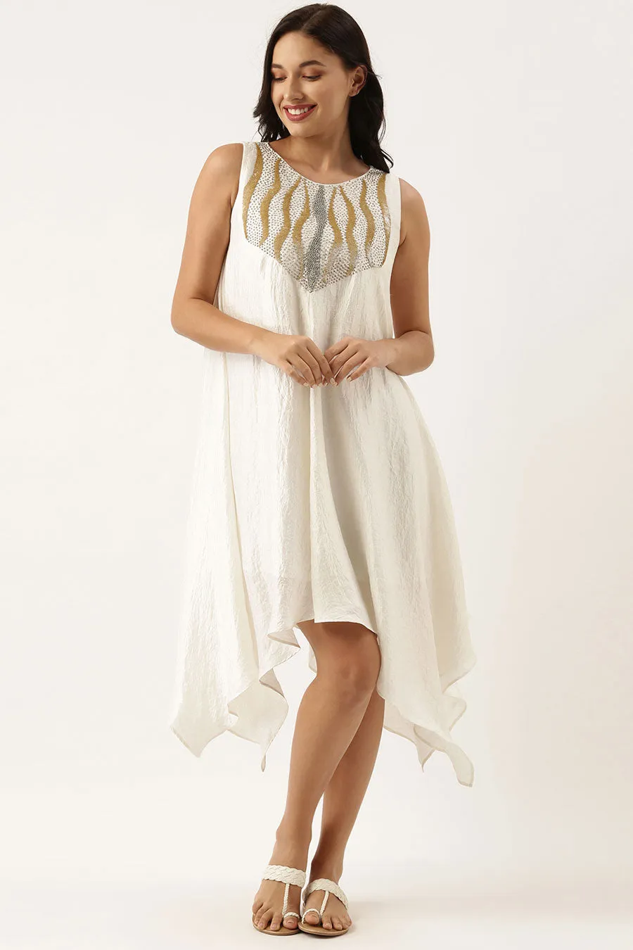 Ivory Silk Embroidered Dress