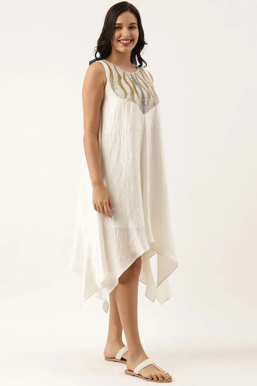 Ivory Silk Embroidered Dress