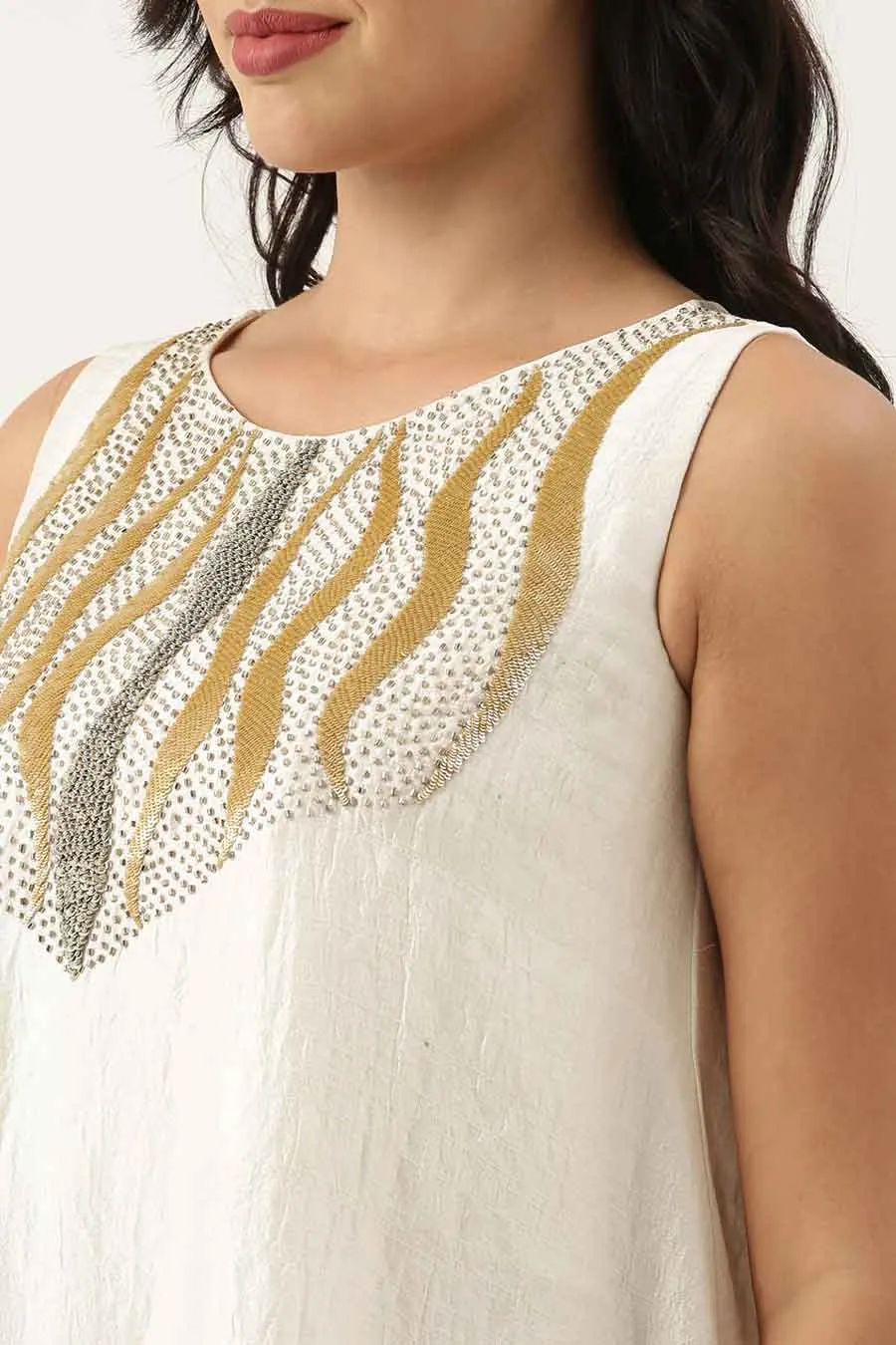 Ivory Silk Embroidered Dress
