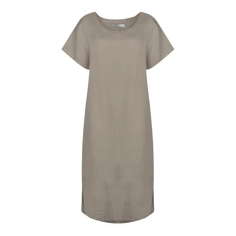 Janey Straight Linen Midi Dress in Fango