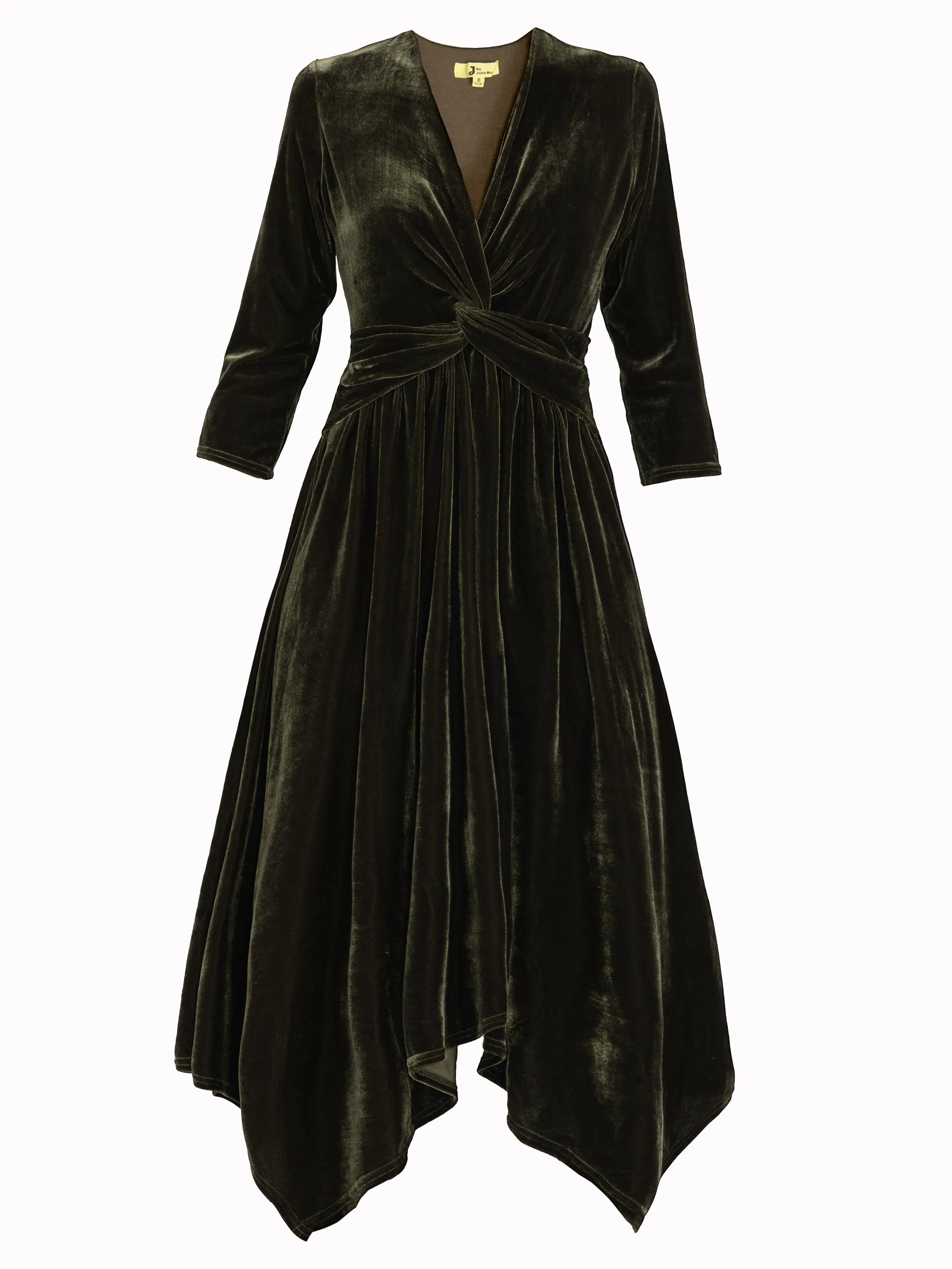 Jolie Moi Hanky Midi Velvet Dress, Soldier Green