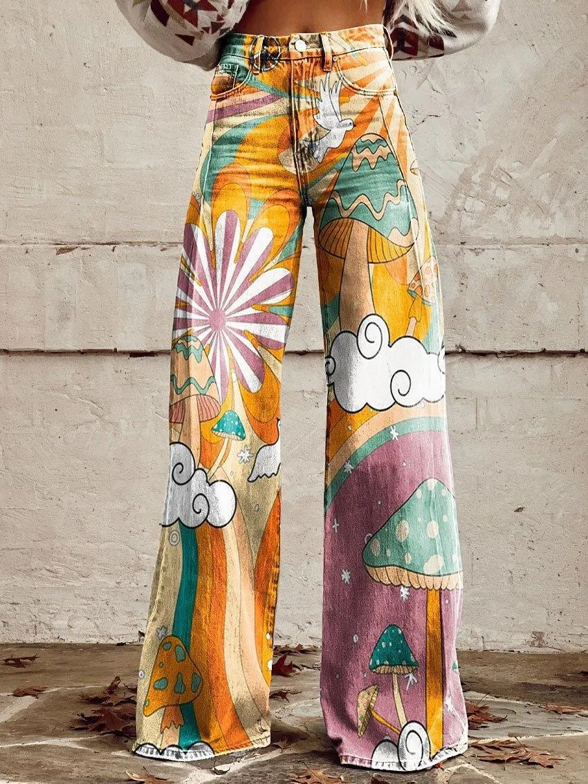 Joskaa 2000s fashion 2024 New 3D Thermal Transfer Flared Pants Simulation Denim Trousers Loose Pants