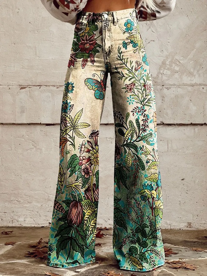 Joskaa 2000s fashion 2024 New 3D Thermal Transfer Flared Pants Simulation Denim Trousers Loose Pants