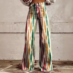 Joskaa 2000s fashion 2024 New 3D Thermal Transfer Flared Pants Simulation Denim Trousers Loose Pants