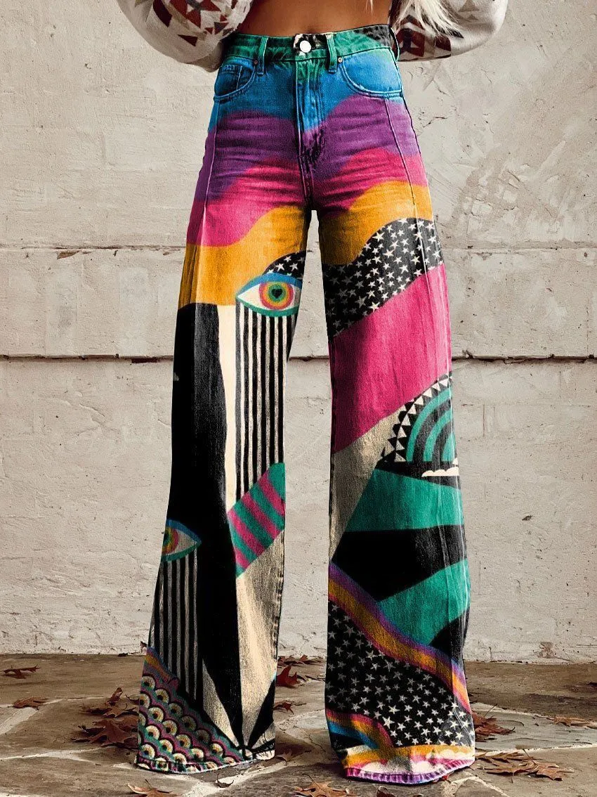 Joskaa 2000s fashion 2024 New 3D Thermal Transfer Flared Pants Simulation Denim Trousers Loose Pants