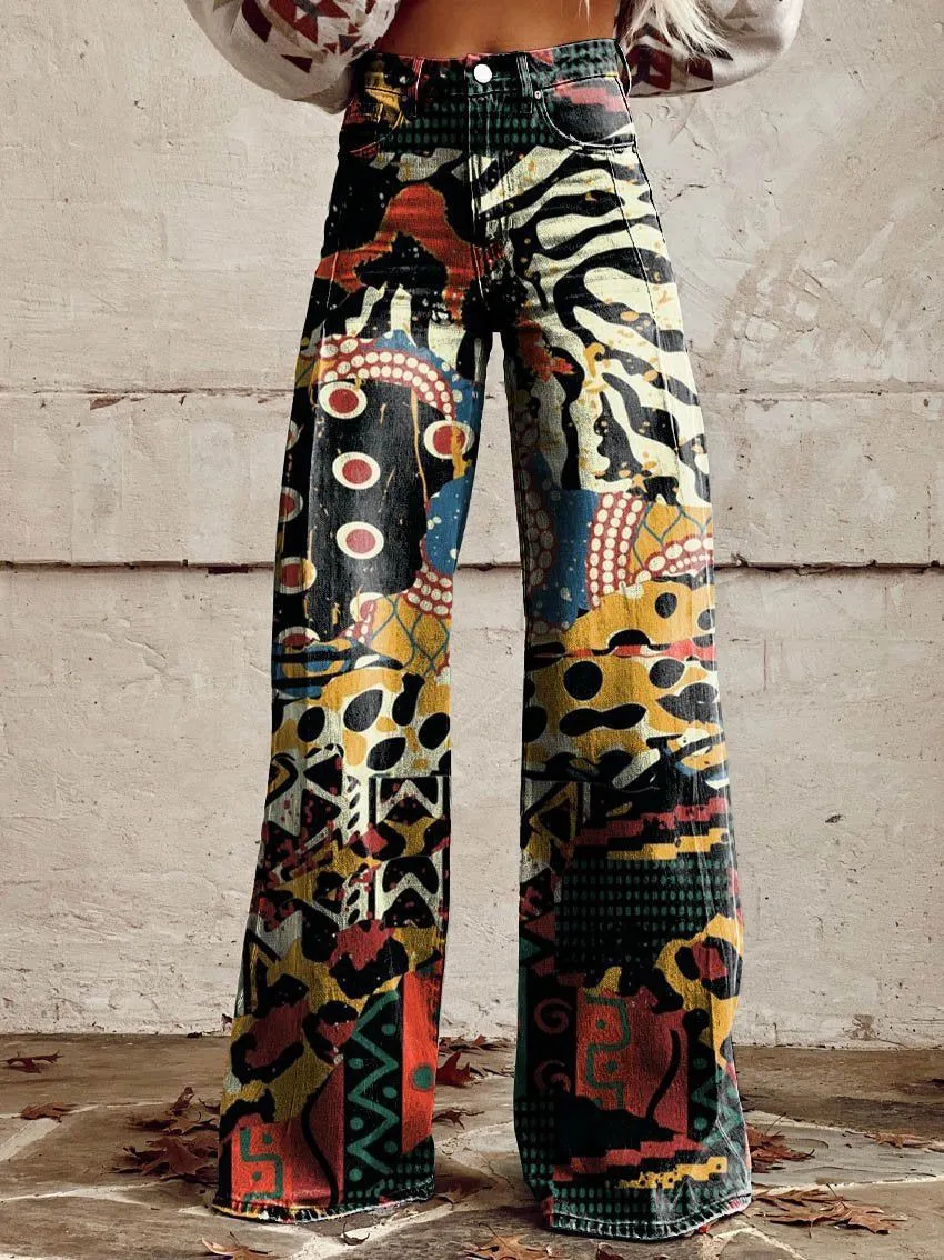 Joskaa 2000s fashion 2024 New 3D Thermal Transfer Flared Pants Simulation Denim Trousers Loose Pants