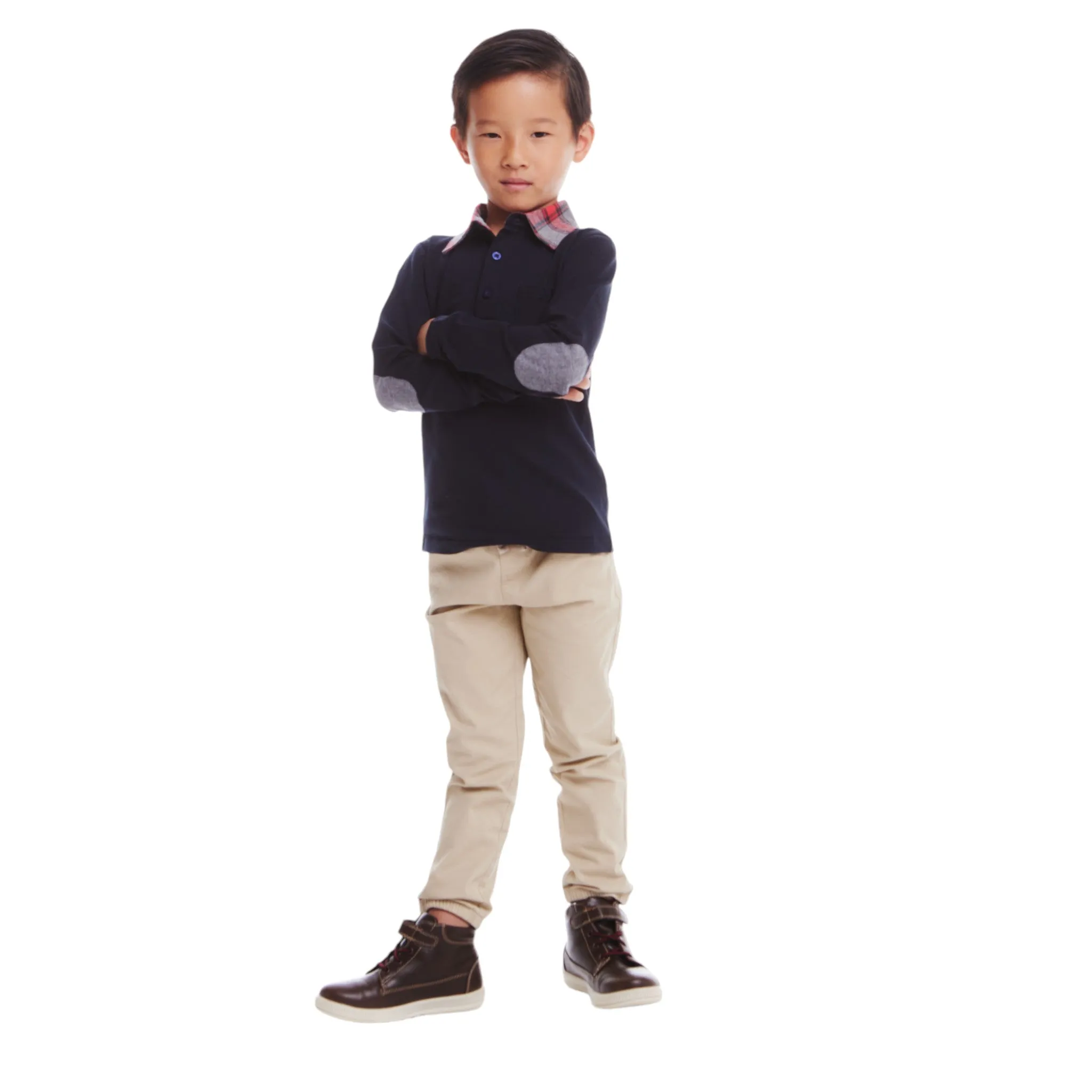 Kids (2-8) Polo & Cognac Cord Pants Set | Navy Holiday