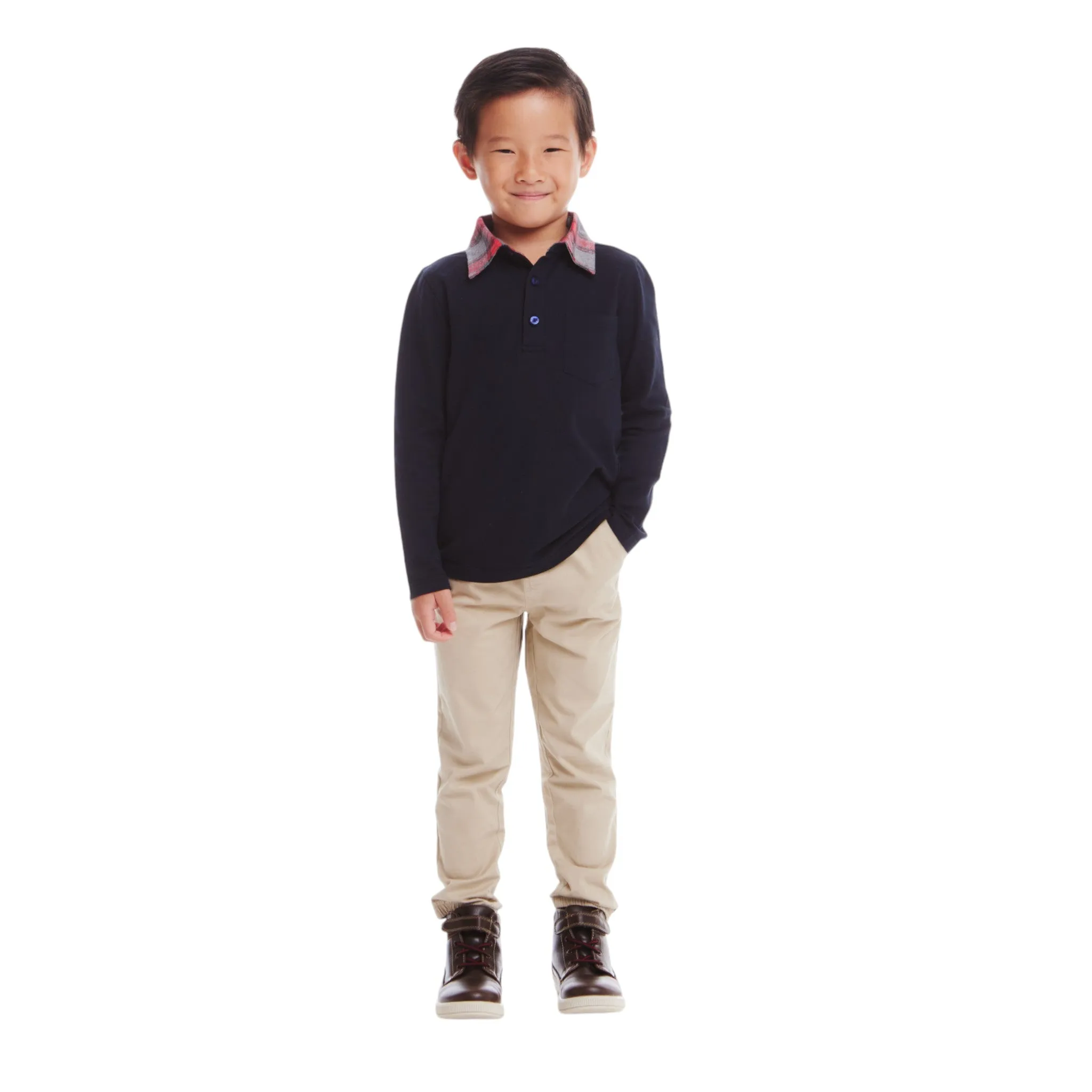 Kids (2-8) Polo & Cognac Cord Pants Set | Navy Holiday