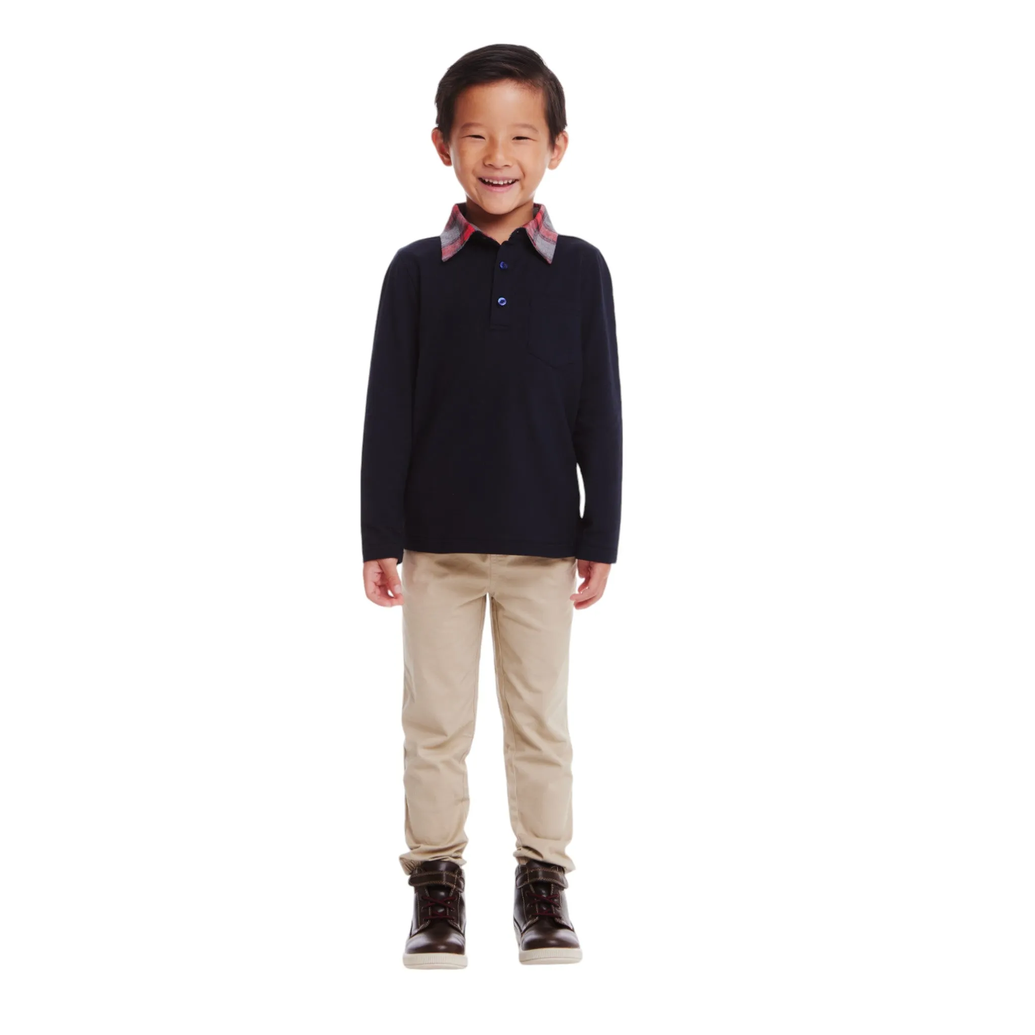 Kids (2-8) Polo & Cognac Cord Pants Set | Navy Holiday