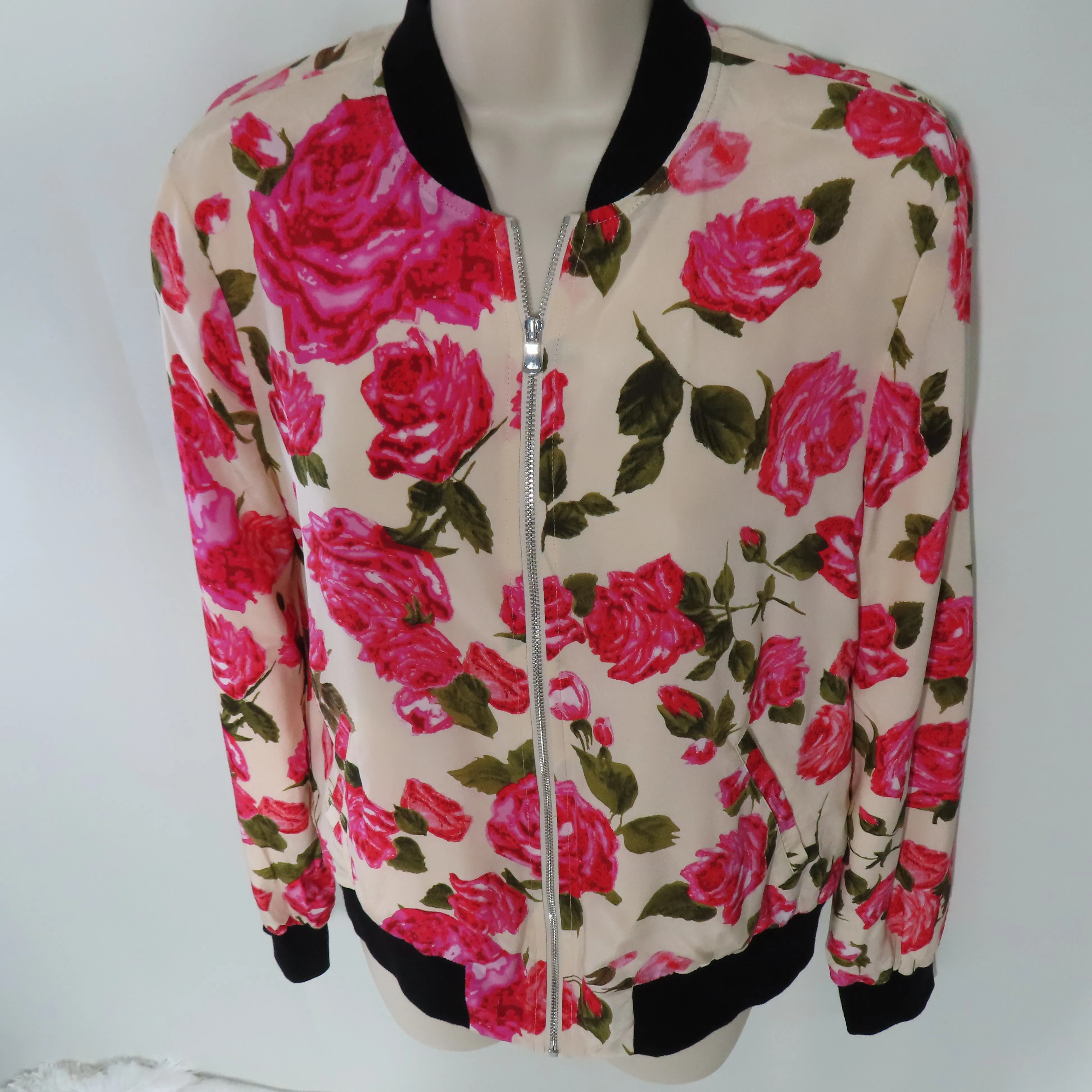 L'AGENCE Ollie Silk Dawn Rosewood Print Full Zip Bomber Jacket XS