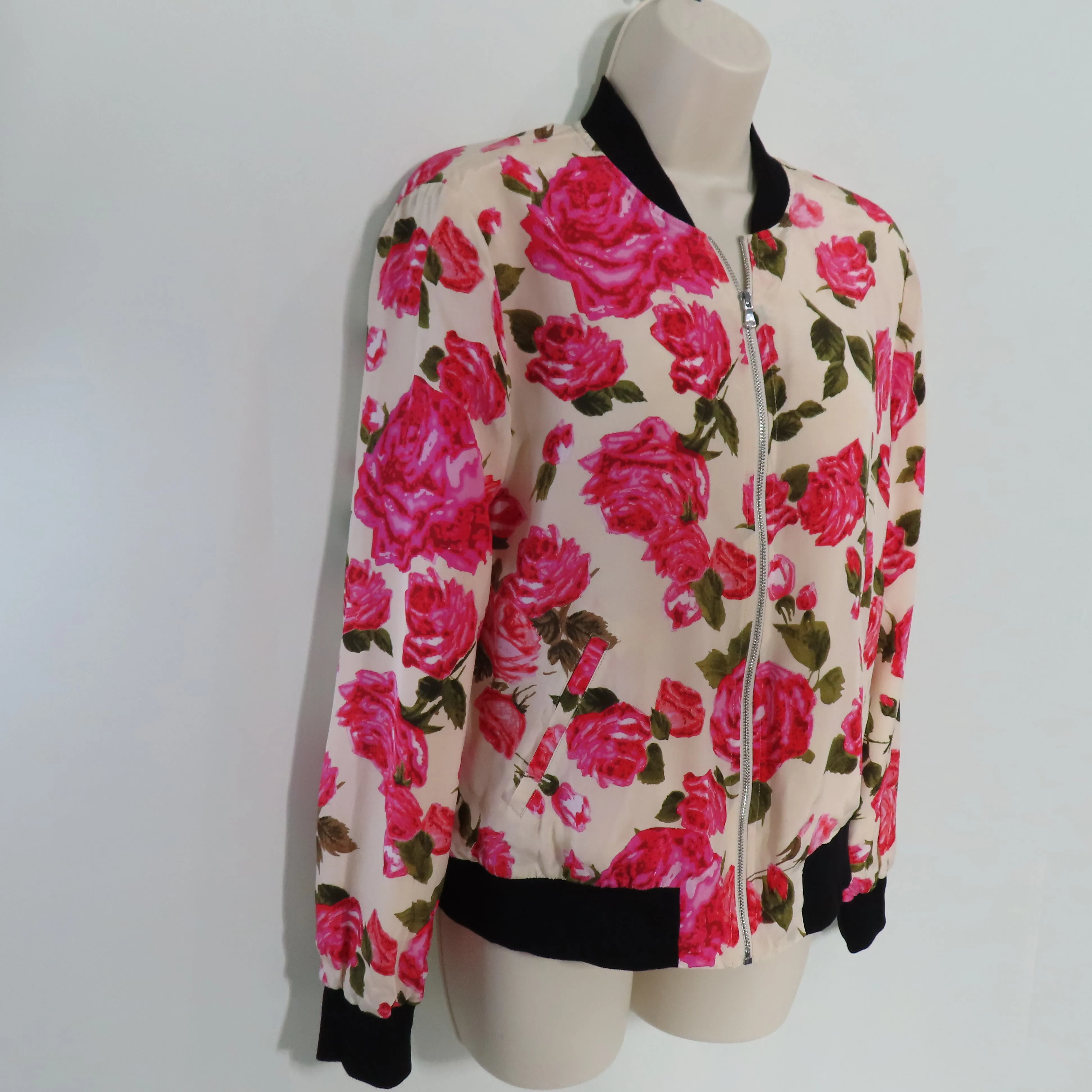 L'AGENCE Ollie Silk Dawn Rosewood Print Full Zip Bomber Jacket XS
