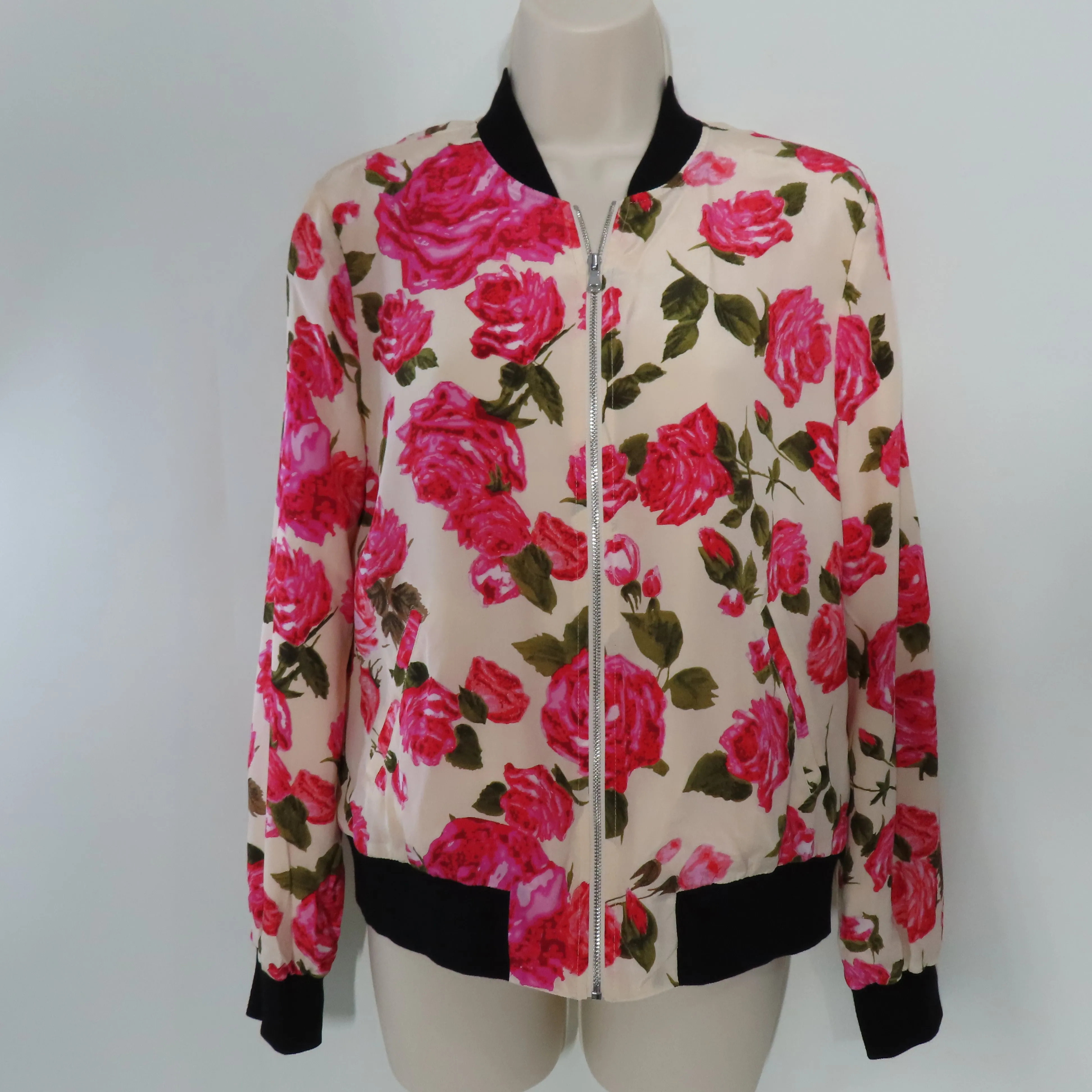 L'AGENCE Ollie Silk Dawn Rosewood Print Full Zip Bomber Jacket XS