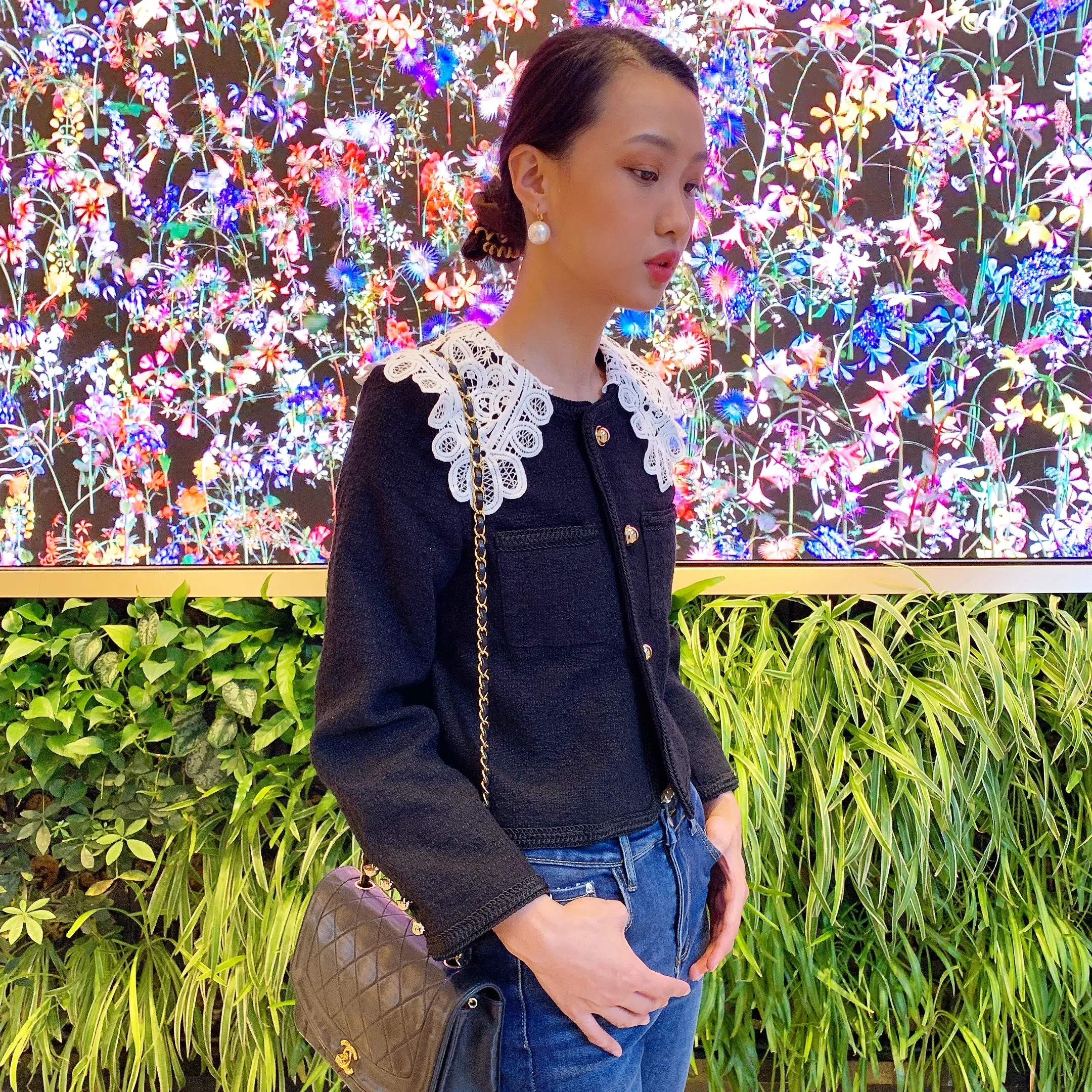 Large Lace Collar Tweed Jacket
