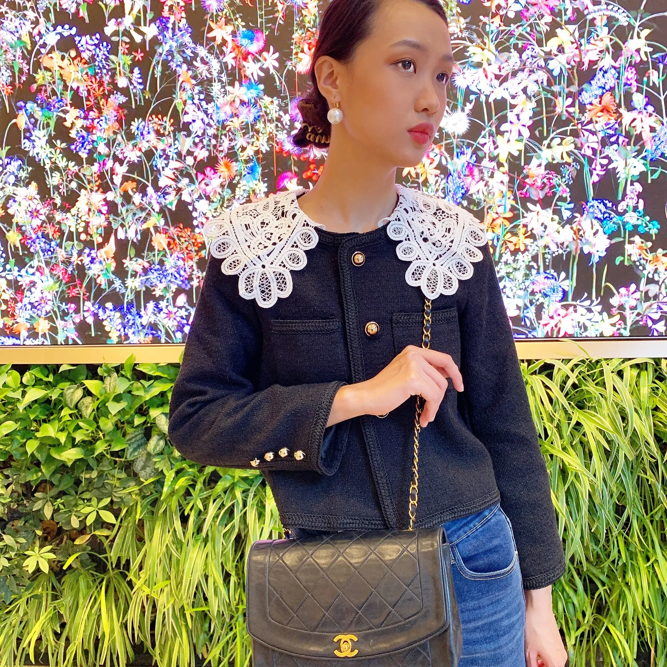 Large Lace Collar Tweed Jacket