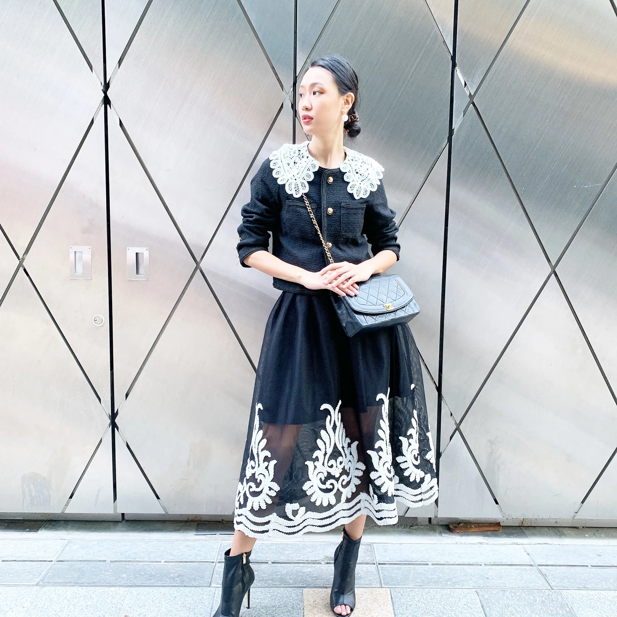 Large Lace Collar Tweed Jacket