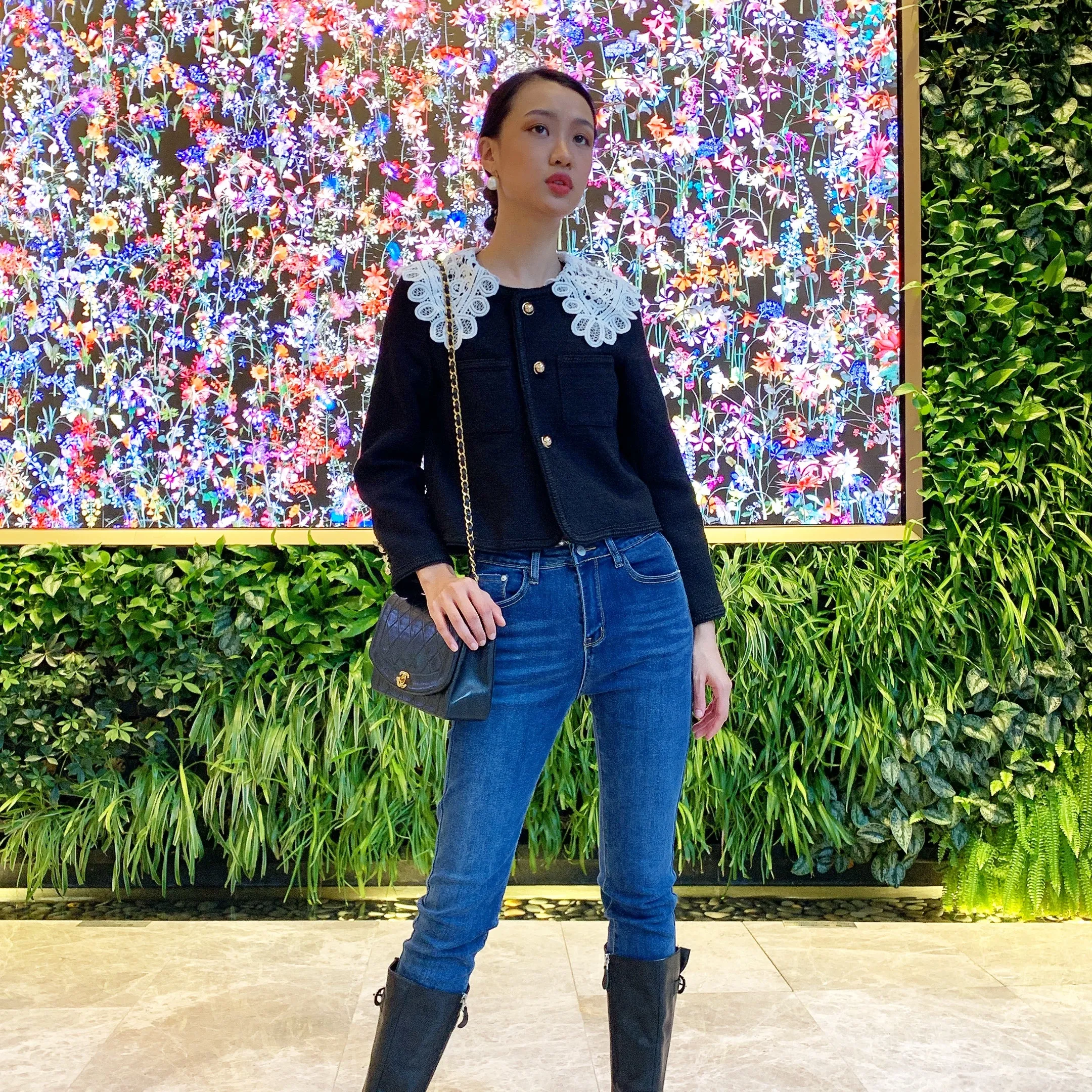 Large Lace Collar Tweed Jacket