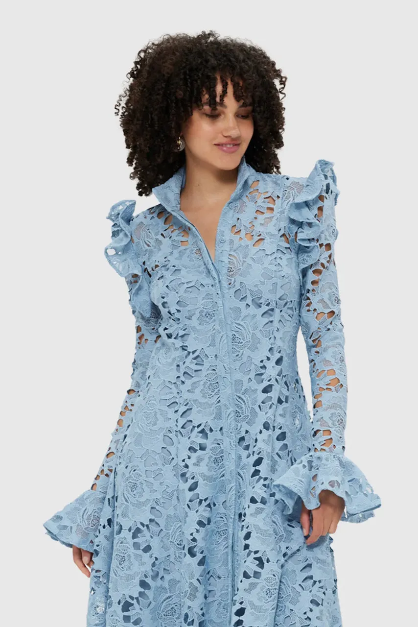 Leo Lin Aliyah Lace Butterfly Sleeve Midi Dress - Powder Blue
