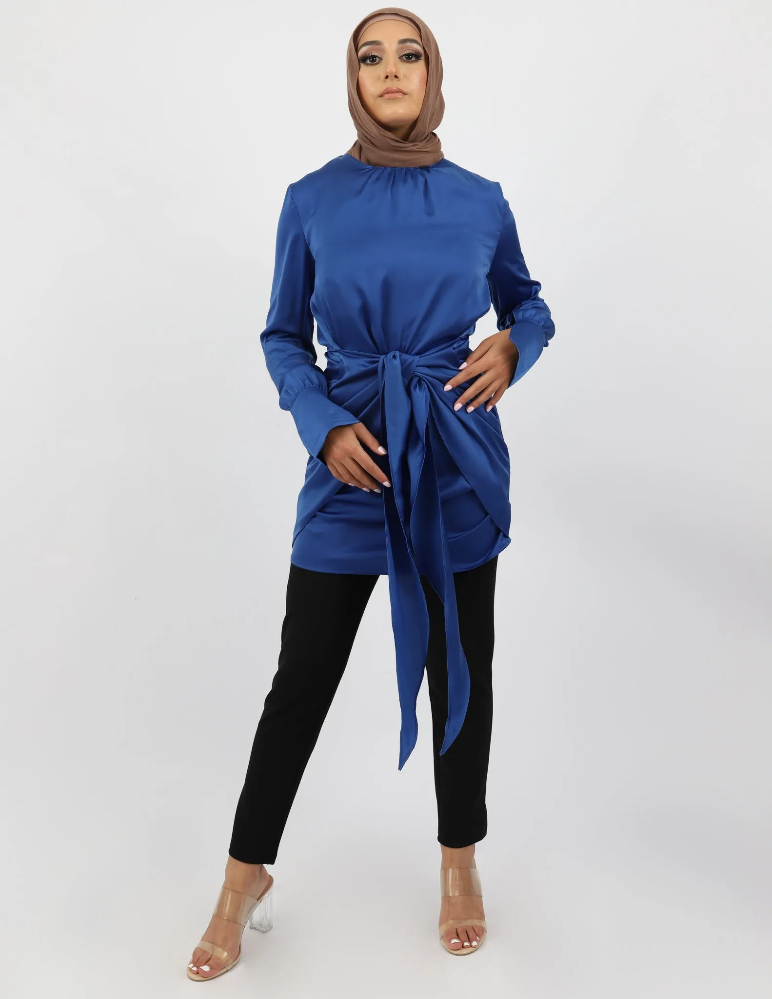 Lux Satin Tie Midi Dress