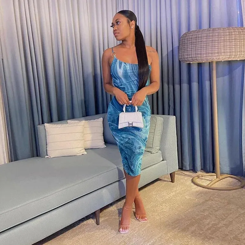 LVSANW 034 Blue Sexy Tight Party Sheath Dress Strapless Sleeveless Skinny Long Dress High Streetwear