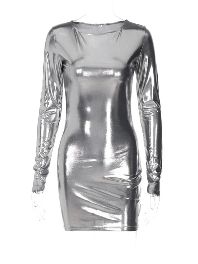 LVSANW Dulzura Faux Leather Long Sleeve Mini Dress For Women Bodycon Sexy Party Streetwear Clubwear Spring Summer Y2K Outfits Wholesale