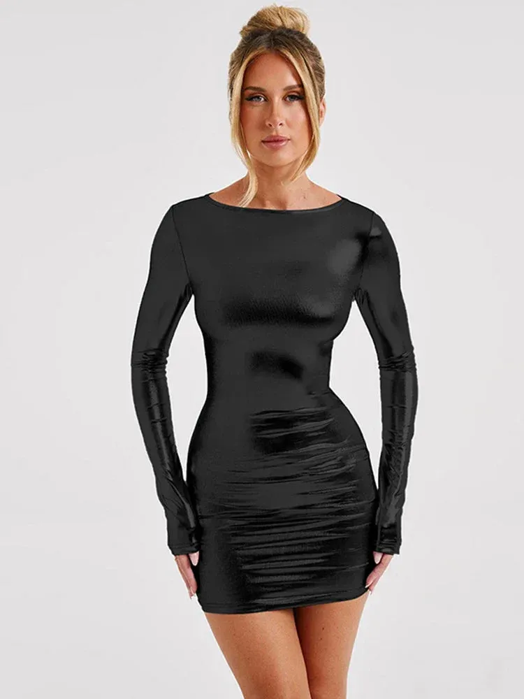 LVSANW Dulzura Faux Leather Long Sleeve Mini Dress For Women Bodycon Sexy Party Streetwear Clubwear Spring Summer Y2K Outfits Wholesale