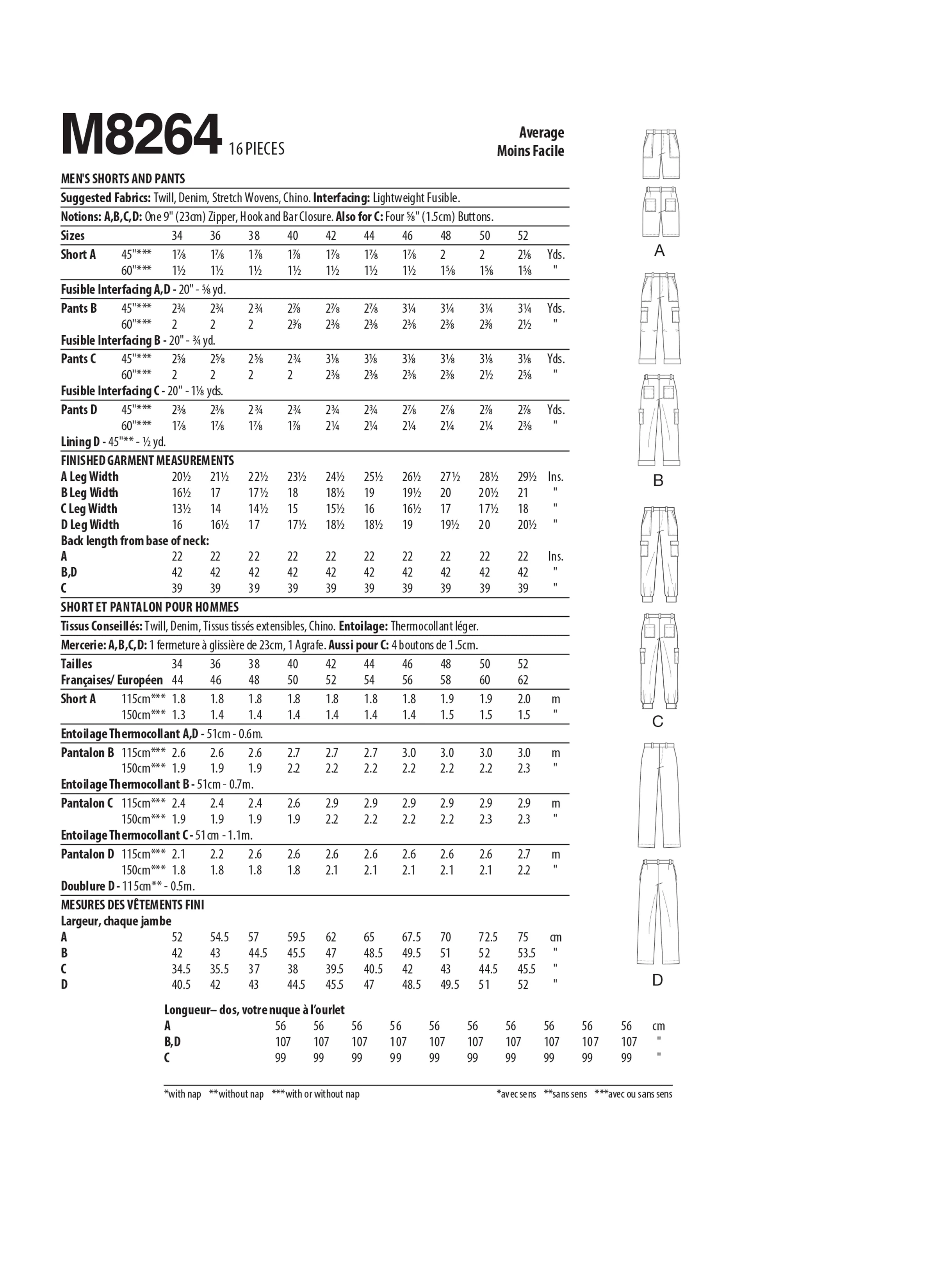 McCall's Sewing Pattern 8264 Men's Shorts and Trousers