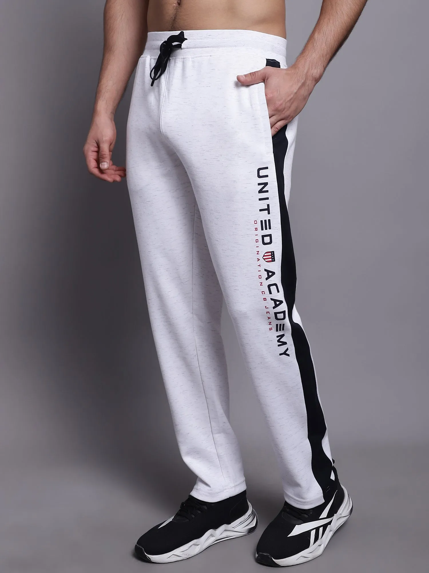 Men Ecru Melange Grey Track Pant
