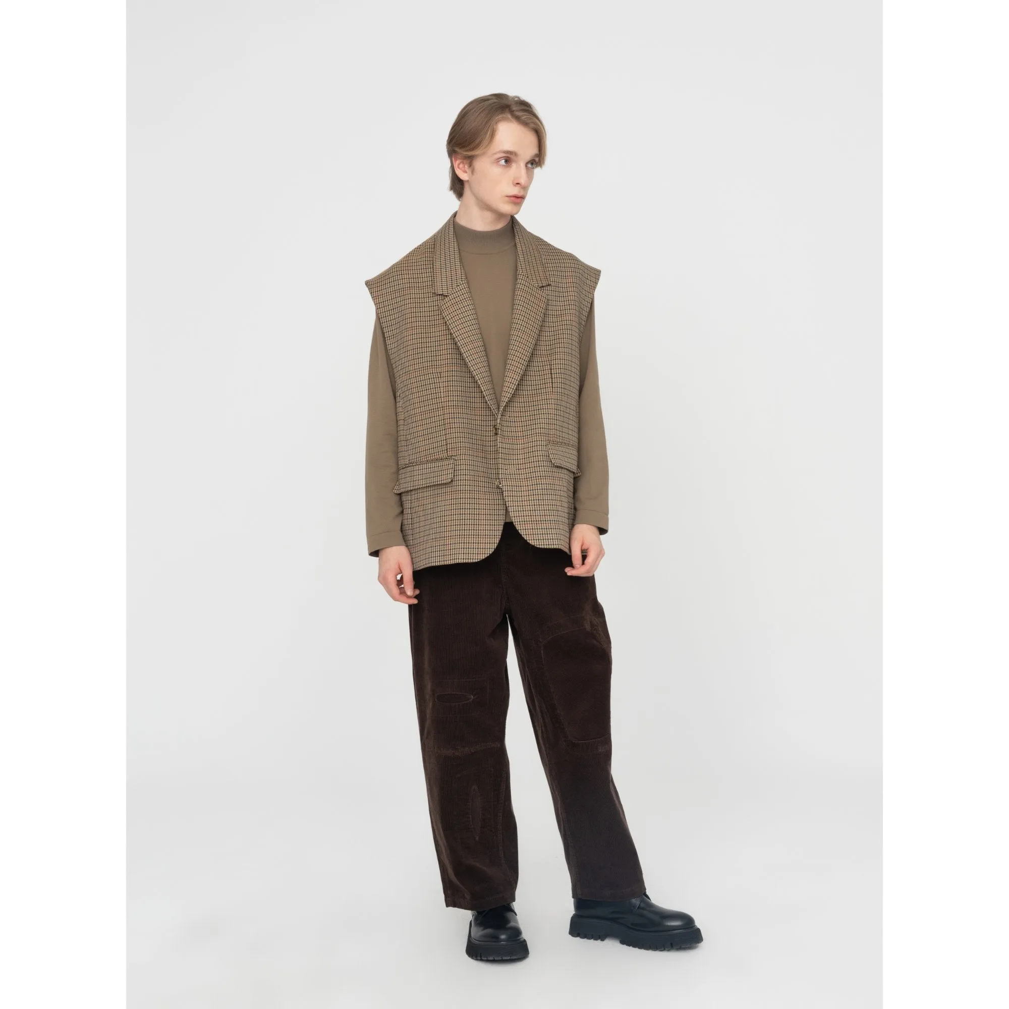Men Patchwork Corduroy Pants - Brown