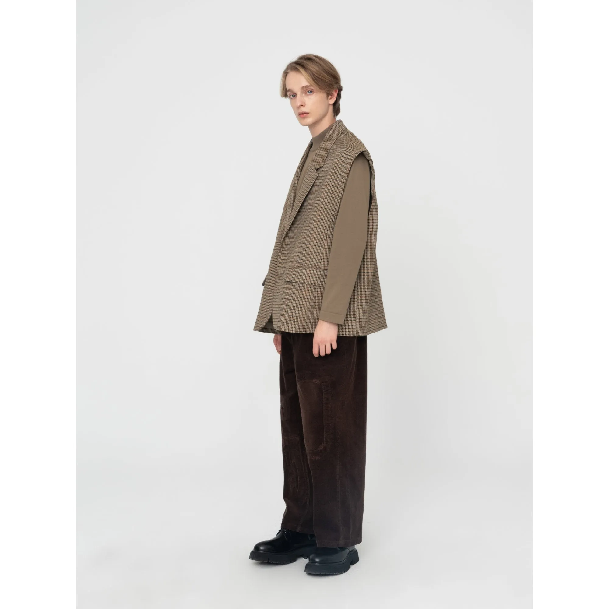 Men Patchwork Corduroy Pants - Brown