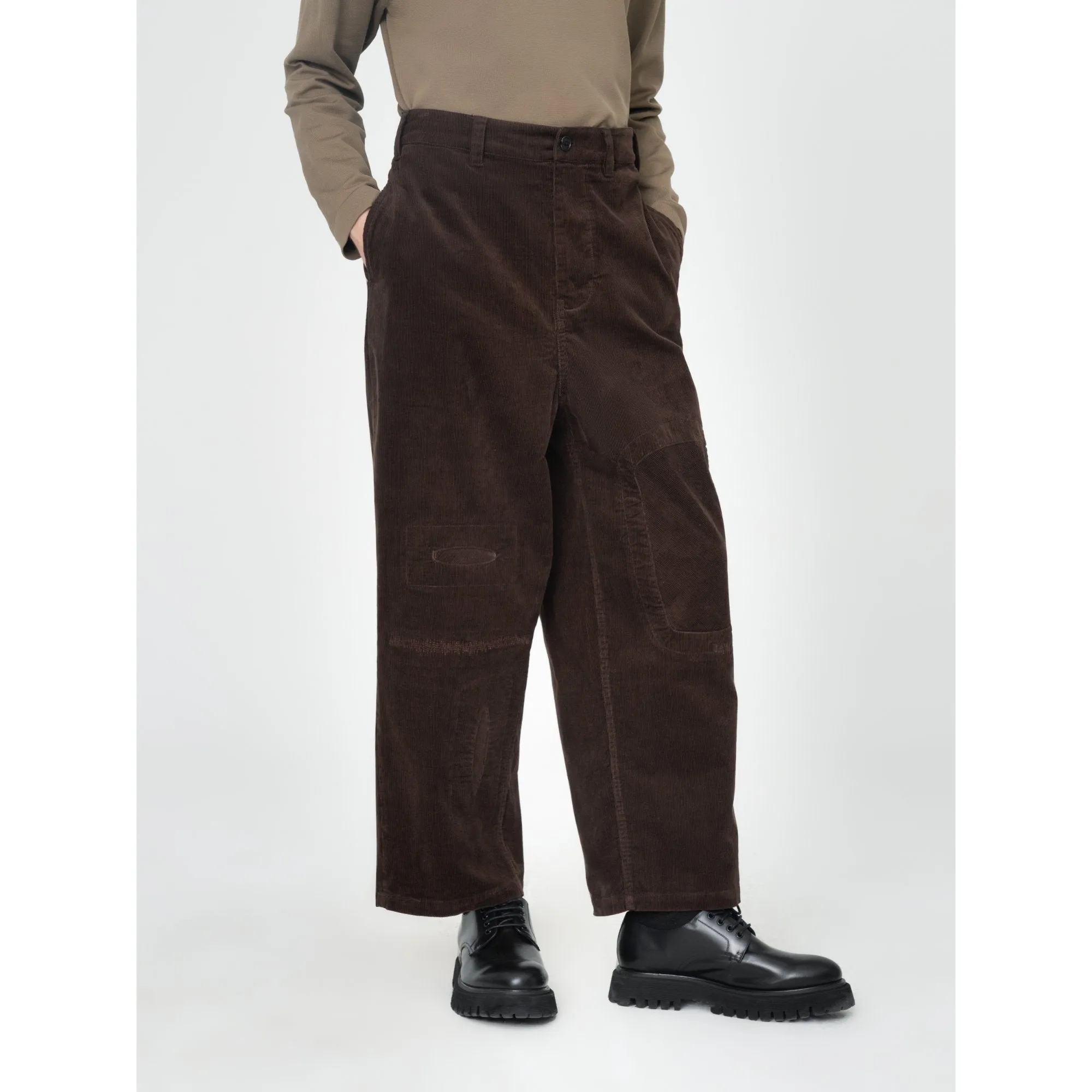 Men Patchwork Corduroy Pants - Brown