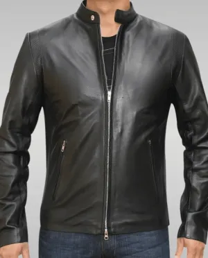 Mens Italian Style Black Biker Leather Jacket