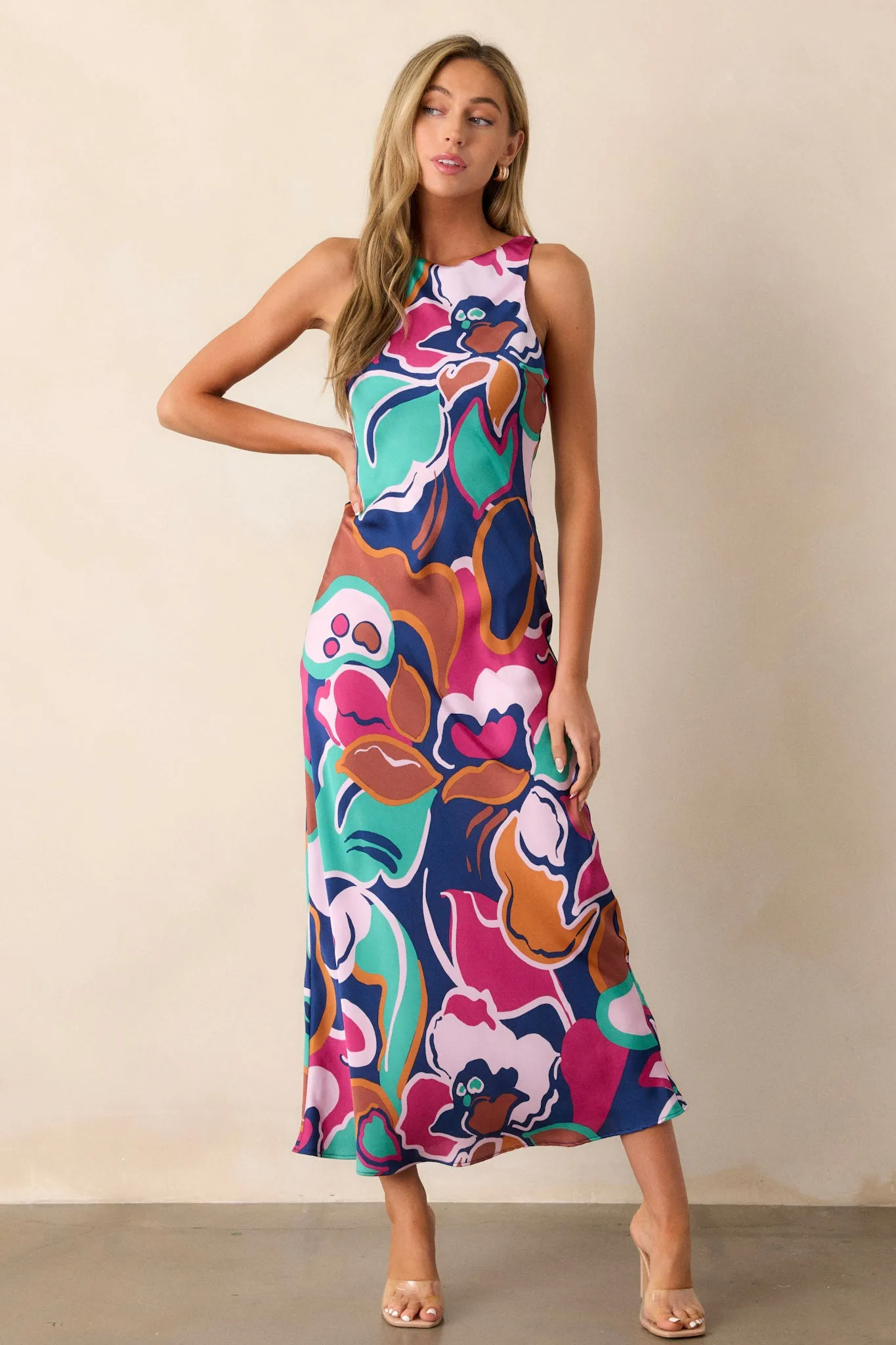 MINKPINK Lottie Abstract Floral Bias Midi Dress
