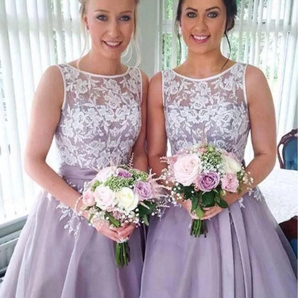 Most Popular Junior Pretty Organza Bateau Off Shoulder Lace Short Bridesmaid Dresses