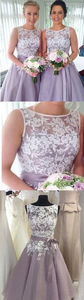 Most Popular Junior Pretty Organza Bateau Off Shoulder Lace Short Bridesmaid Dresses