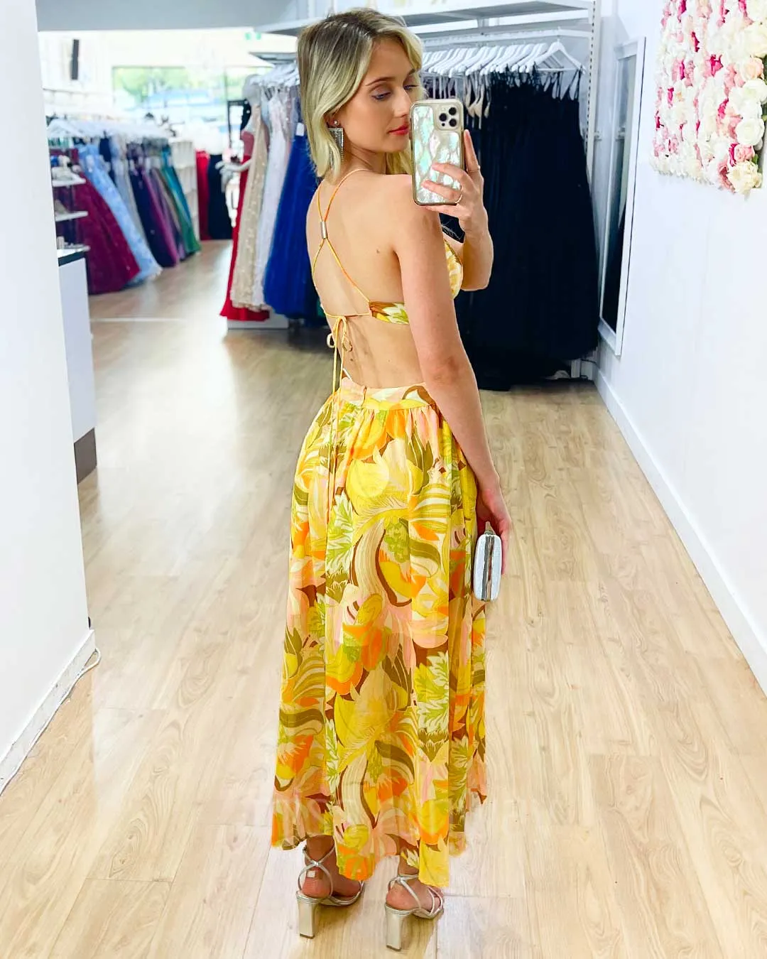 Nina Chiffon Midi Dress - Yellow Floral