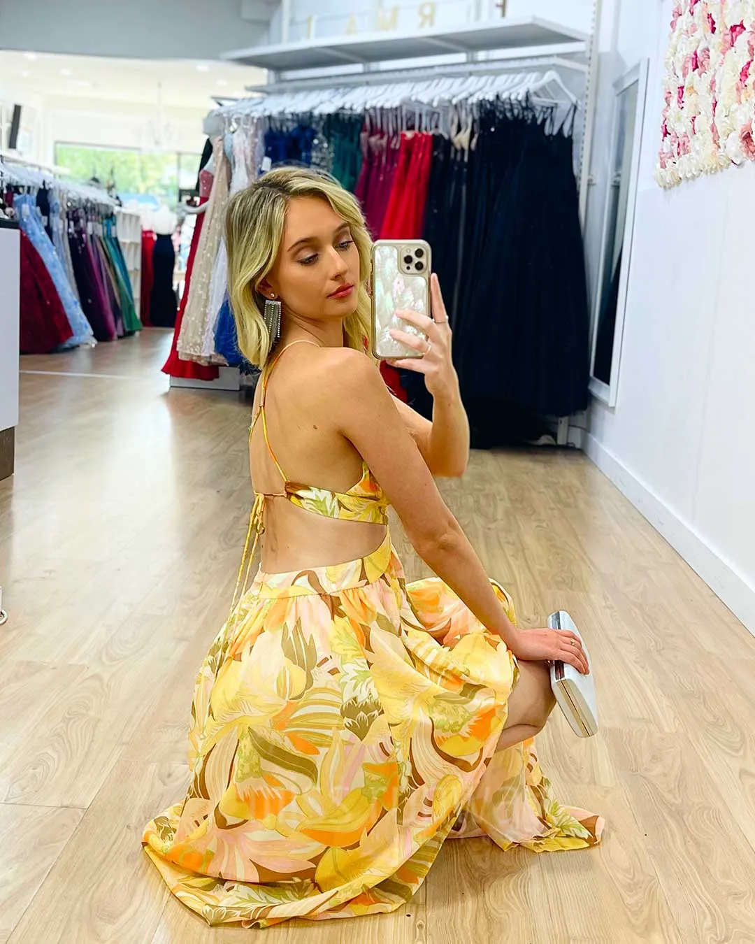 Nina Chiffon Midi Dress - Yellow Floral