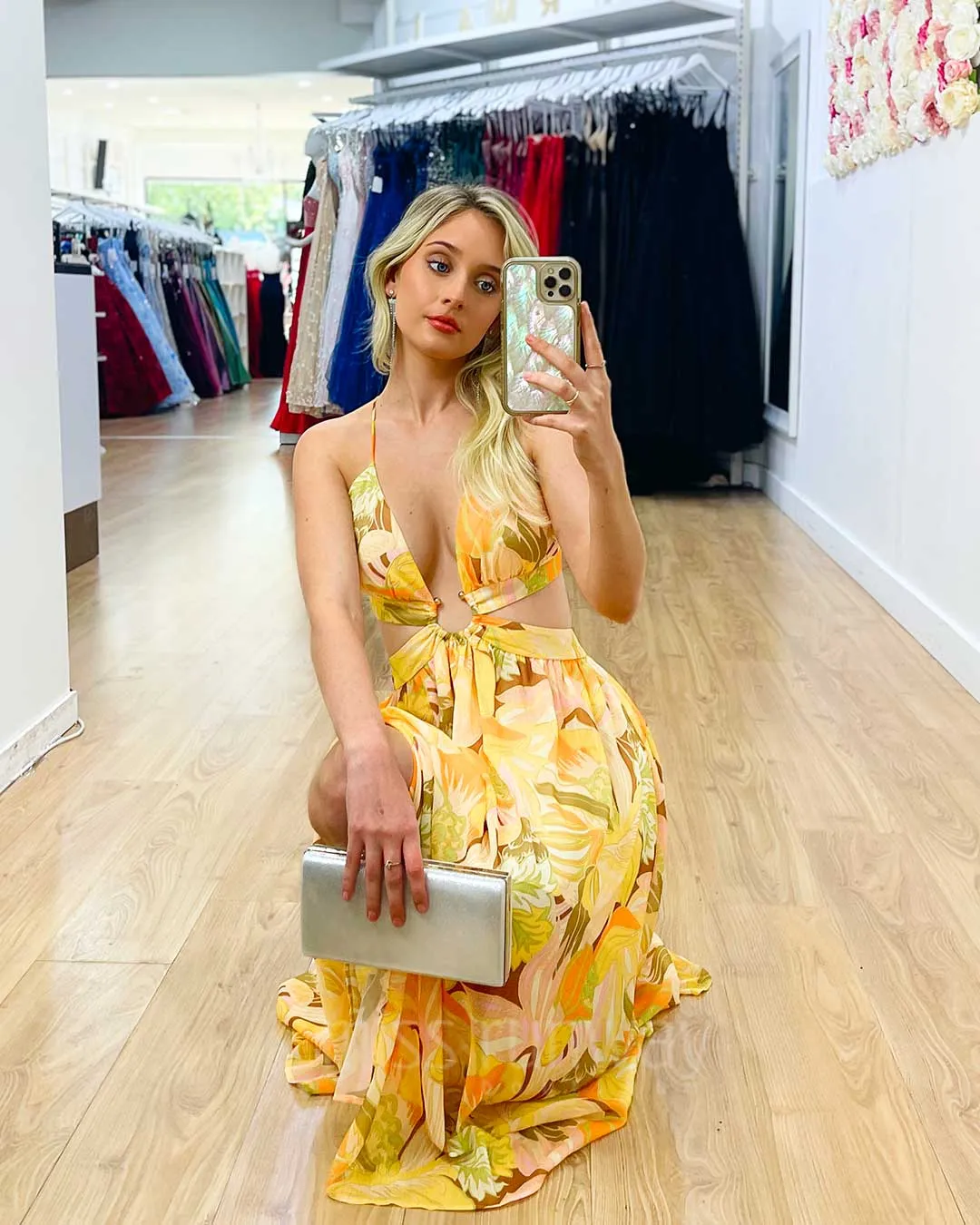 Nina Chiffon Midi Dress - Yellow Floral