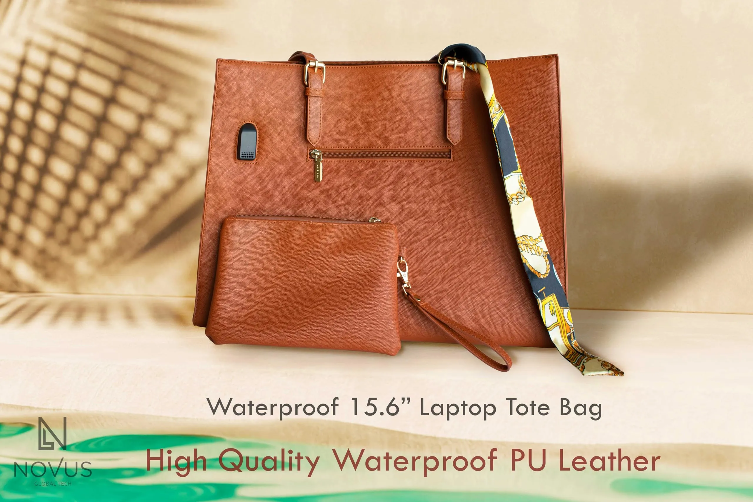 Novus Laptop Bag for Women Tote 15.6 Inch Waterproof PU Leather Work Bag Large Capacity | Laptop Bag Office Business Briefcase Lightweight Travel Handbag Shoulder Bag 2 PCS Set