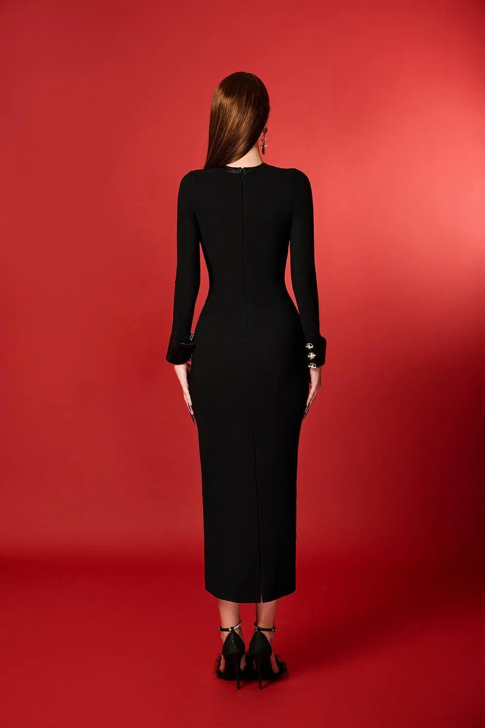 Nyxa Bodycon Long Sleeved Cotton Blend Midi Dress