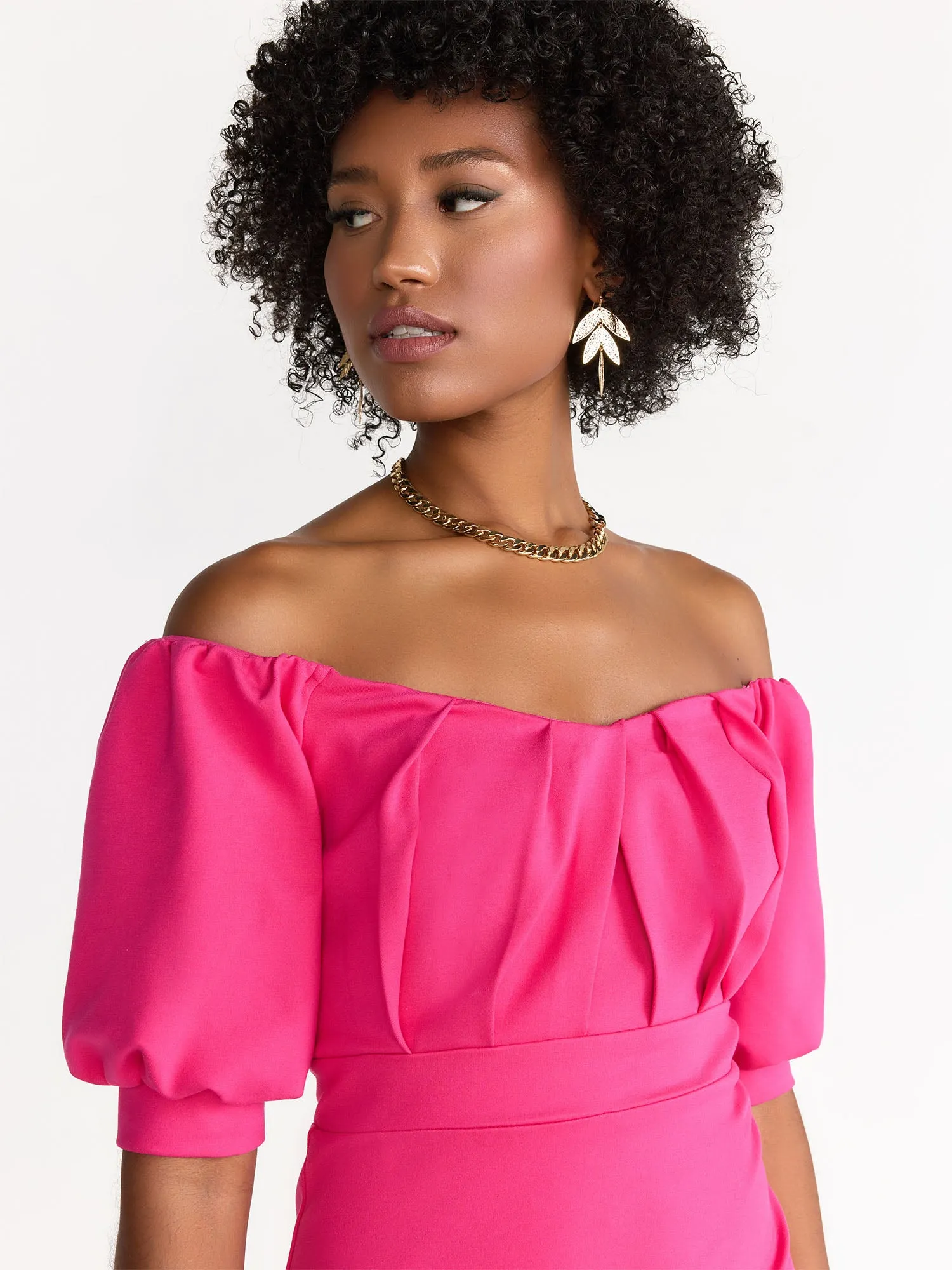 Off Shoulder Pleated Dress - Lena