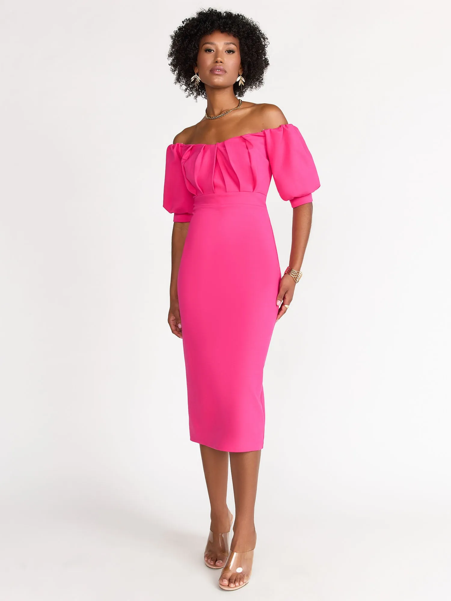 Off Shoulder Pleated Dress - Lena