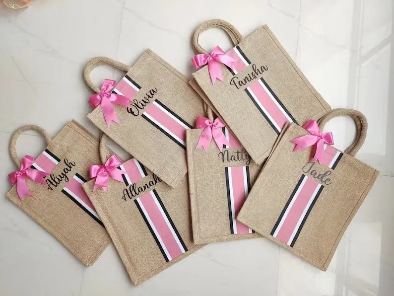 Personalized Burlap Jute Bag With Bow