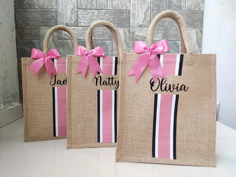 Personalized Burlap Jute Bag With Bow